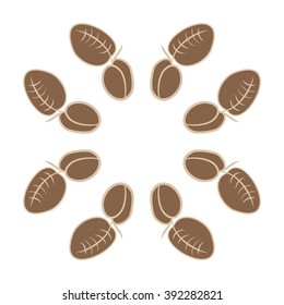 Circular pattern, doodles, plums, leaves, fruits, copy space . Hand drawn.