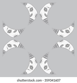 Circular pattern, doodles,half moon, smile. Hand drawn.