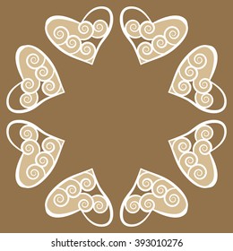 Circular  pattern, doodles,hearts, spirals, spots,  copy space . Hand drawn.