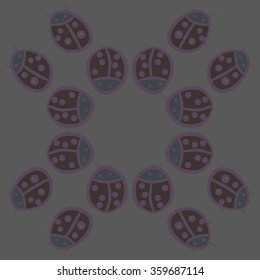 Circular pattern, doodles,ladybugs. Hand drawn.
