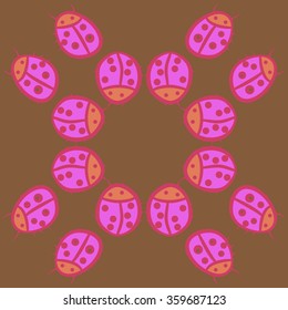 Circular pattern, doodles,ladybugs. Hand drawn.