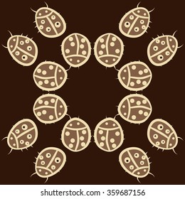 Circular pattern, doodles,ladybugs. Hand drawn.