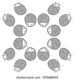 Circular pattern, doodles,ladybugs. Hand drawn.