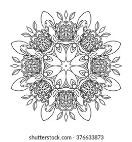 circular pattern drawn flowers monochrome contour