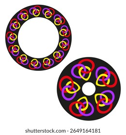 Elementos de padrão circular. Projeto de anel abstrato. Composição arredondada ornada. Motivos decorativos vetoriais.