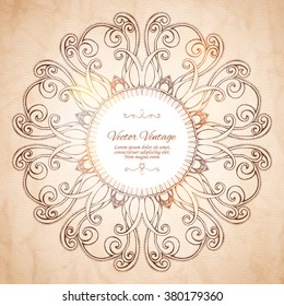 Circular pattern, ethnic, Provence herbs, herb wreath. Vector watercolor mandala. Decor for your design, lace ornament. Round pattern, oriental style