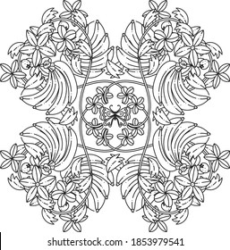 Circular pattern fantasy kaleidoscope abstract ornament. Zentangle tribal geometric isolated element. Relax Creative Coloring Page.