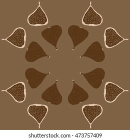 Circular pattern with  figs,ellipses, fruits, harvest, object,  grains, half, copy space . Hand drawn.