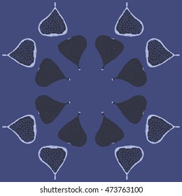 Circular pattern with  figs,ellipses, fruits, harvest, object,  grains, half, copy space . Hand drawn.
