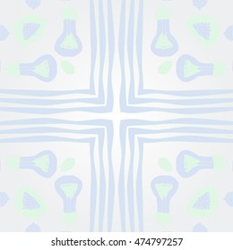 Circular  pattern with filament lamps , cross,  doodles. Hand drawn.