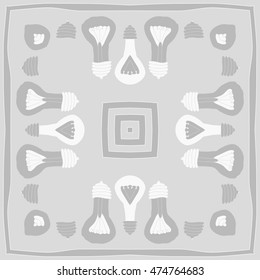 Circular pattern with filament lamps , doodles. Hand drawn.