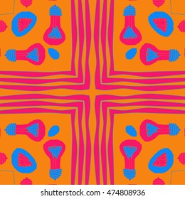 Circular  pattern with filament lamps ,  doodles. Hand drawn.