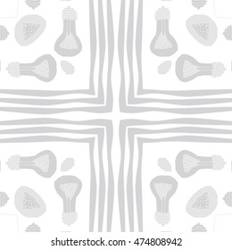 Circular  pattern with filament lamps ,  doodles. Hand drawn.
