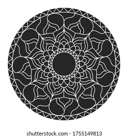 Circular pattern, filled silhouette. Vector illustration isolated on white background, flat design.