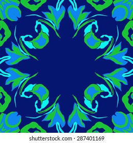 Circular  pattern of  floral garland, leaves, spots, hole,flowers, copy space. Hand drawn.