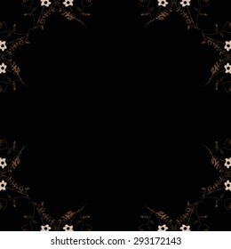 Circular   pattern of  floral motif, bouquet,  spots, branch, copy space. Hand drawn.