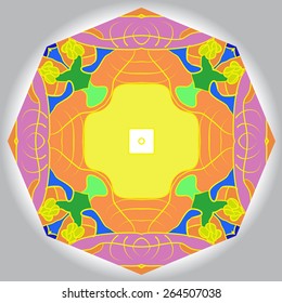 Circular pattern of floral motif, branches. Hand drawn.