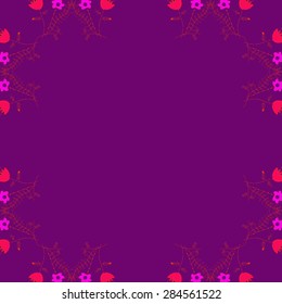 Circular   pattern of  floral motif, branches, bouquets, spots, hole, copy space. Hand drawn.
