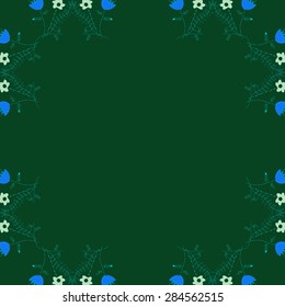 Circular   pattern of  floral motif, branches, bouquets, spots, hole, copy space. Hand drawn.