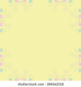 Circular  pattern of  floral motif, branches, bouquets, spots, hole, copy space. Hand drawn.