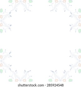 Circular  pattern of  floral motif, branches, bouquets, spots, hole, wave, copy space. Hand drawn.