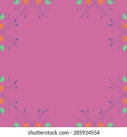 Circular  pattern of  floral motif, branches, bouquets, spots, hole, wave, copy space. Hand drawn.