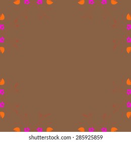 Circular  pattern of  floral motif, branches, bouquets, spots, hole, wave, copy space. Hand drawn.