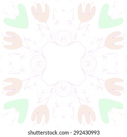 Circular   pattern of floral motif, branches, leaves, hole, flowers, copy space. Hand drawn.