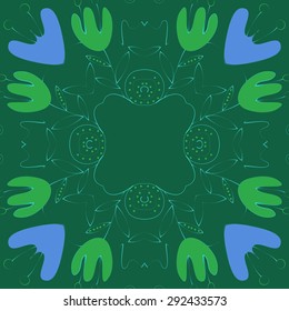 Circular   pattern of floral motif, branches, leaves, hole, flowers, copy space. Hand drawn.