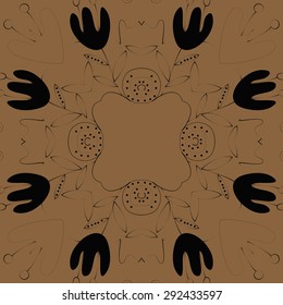 Circular   pattern of floral motif, branches, leaves, hole, flowers, copy space. Hand drawn.