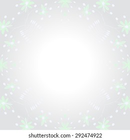 Circular   pattern of floral motif, branches, flowers, ellipses, copy space. Hand drawn.