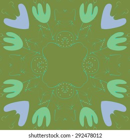 Circular   pattern of floral motif, branches, leaves, hole, flowers, copy space. Hand drawn.