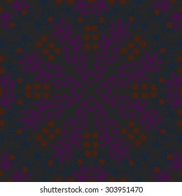 Circular   pattern of floral  motif, branches,  ellipses, flowers, leaves. Hand drawn.