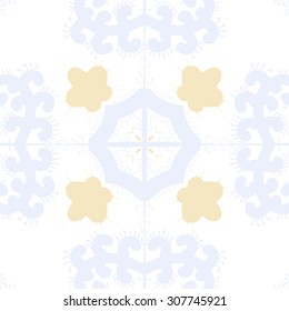 Circular pattern of floral motif, branches, flowers, spirals, cross. Hand drawn.
