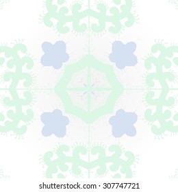 Circular pattern of floral motif, branches, flowers, spirals, cross. Hand drawn.