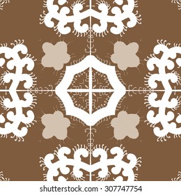 Circular pattern of floral motif, branches, flowers, spirals, cross. Hand drawn.