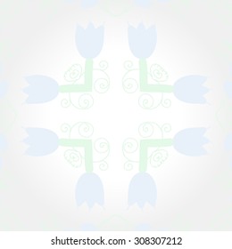 Circular   pattern of floral motif, branches, flowers, spirals, copy space. Hand drawn.