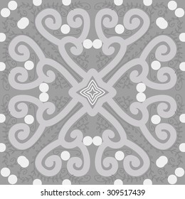 Circular   pattern of floral motif, branches, spirals, stars. Hand drawn.