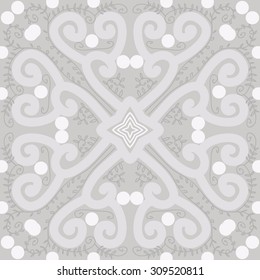 Circular   pattern of floral motif, branches, spirals, stars. Hand drawn.