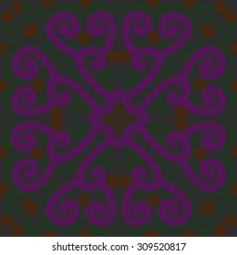 Circular   pattern of floral motif, branches, spirals, stars. Hand drawn.