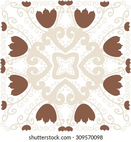 Circular   pattern of floral motif, branches, spirals, stars, tulips. Hand drawn.