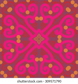 Circular   pattern of floral motif, branches, spirals, stars. Hand drawn.