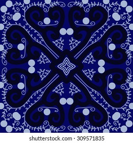 Circular   pattern of floral motif, branches, spirals, stars. Hand drawn.