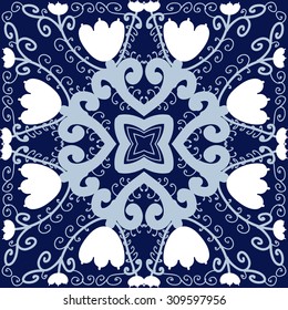 Circular   pattern of floral motif, branches, spirals, stars, tulips. Hand drawn.