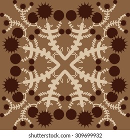 Circular   pattern of floral motif, branches, stars. Hand drawn.