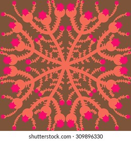 Circular   pattern of floral motif, branches, stars. Hand drawn.