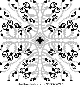 Circular   pattern of floral motif, branches, flowers, tulips, stars. Hand drawn.