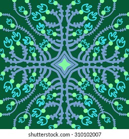 Circular   pattern of floral motif, branches, flowers, tulips, stars. Hand drawn.