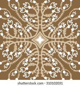 Circular   pattern of floral motif, branches, flowers, tulips, stars. Hand drawn.