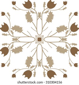 Circular   pattern of floral motif, branches, stars, leaves, flowers. Hand drawn.
